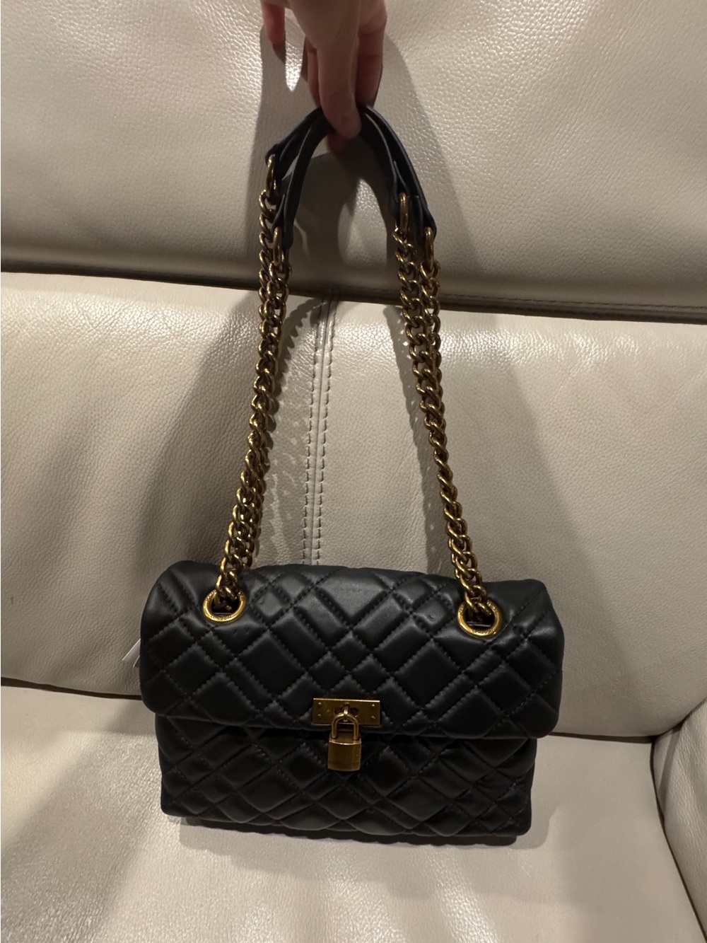 Kurt Geiger Quilted Black Shoulder Bag with Gold Chain